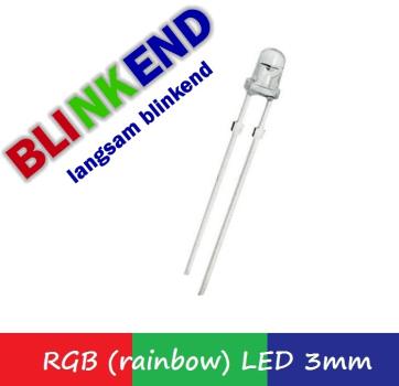 LED BLINKEND 3mm " rainbow " RGB 10.000mcd 3-farbig "langsam" blinkende