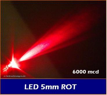 LED 5mm " rot " 6.000 mcd 20° LEDs