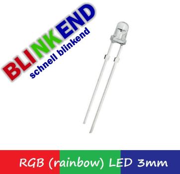 LED BLINKEND 3mm " rainbow " RGB 10.000mcd 3-farbig " schnell " blinkende