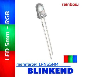 LED 5mm " rainbow " RGB 10.000mcds 3-farbig langsam blinkend